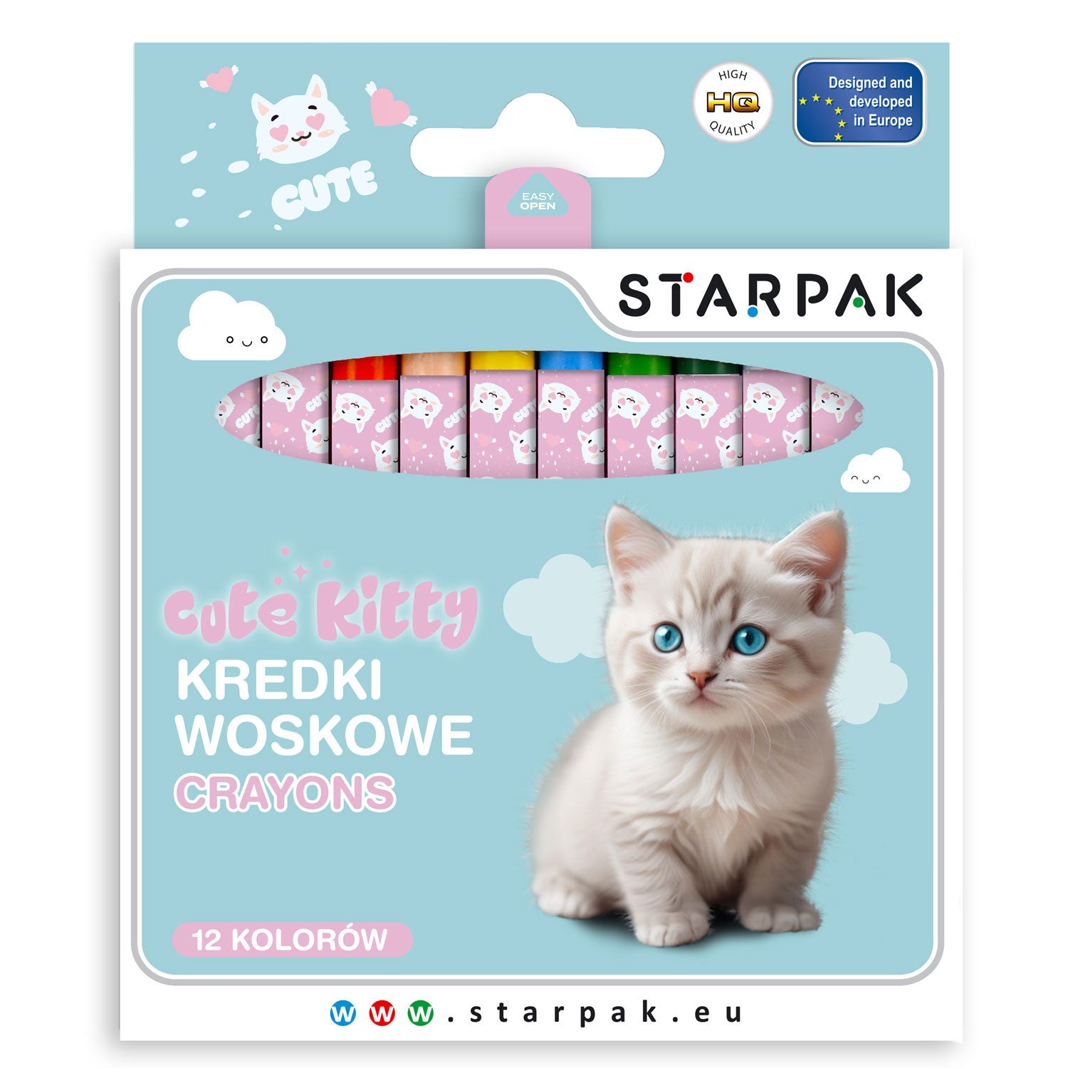 Kredki woskowe 12 kolorów Cuties Kitty