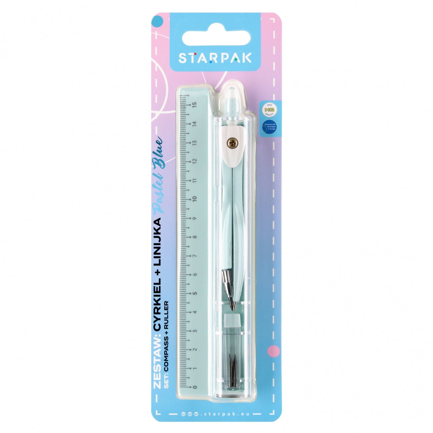 Cyrkiel metalowy plus linijka Pastel Blue