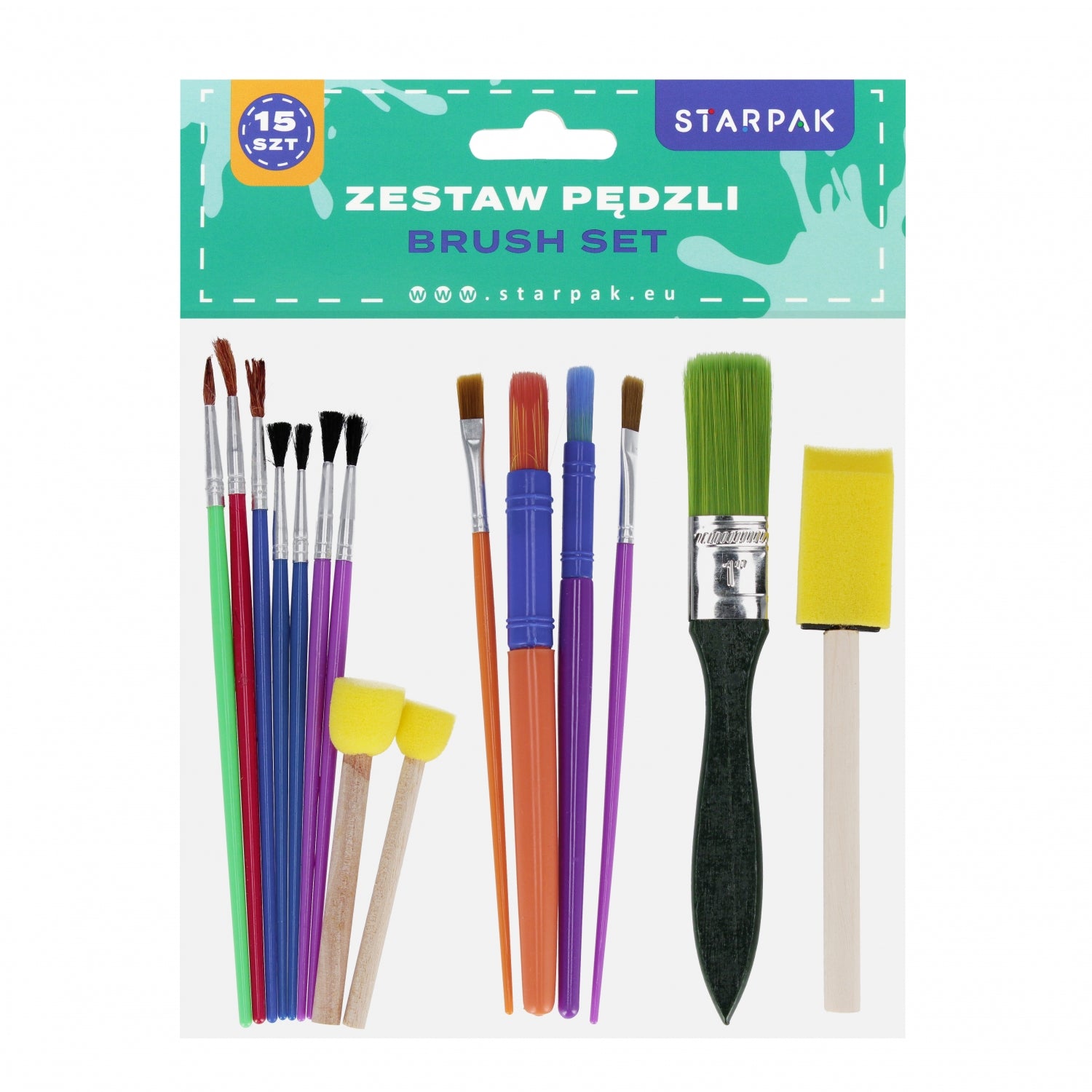 Zestaw pędzli szkolnych kpl 15szt