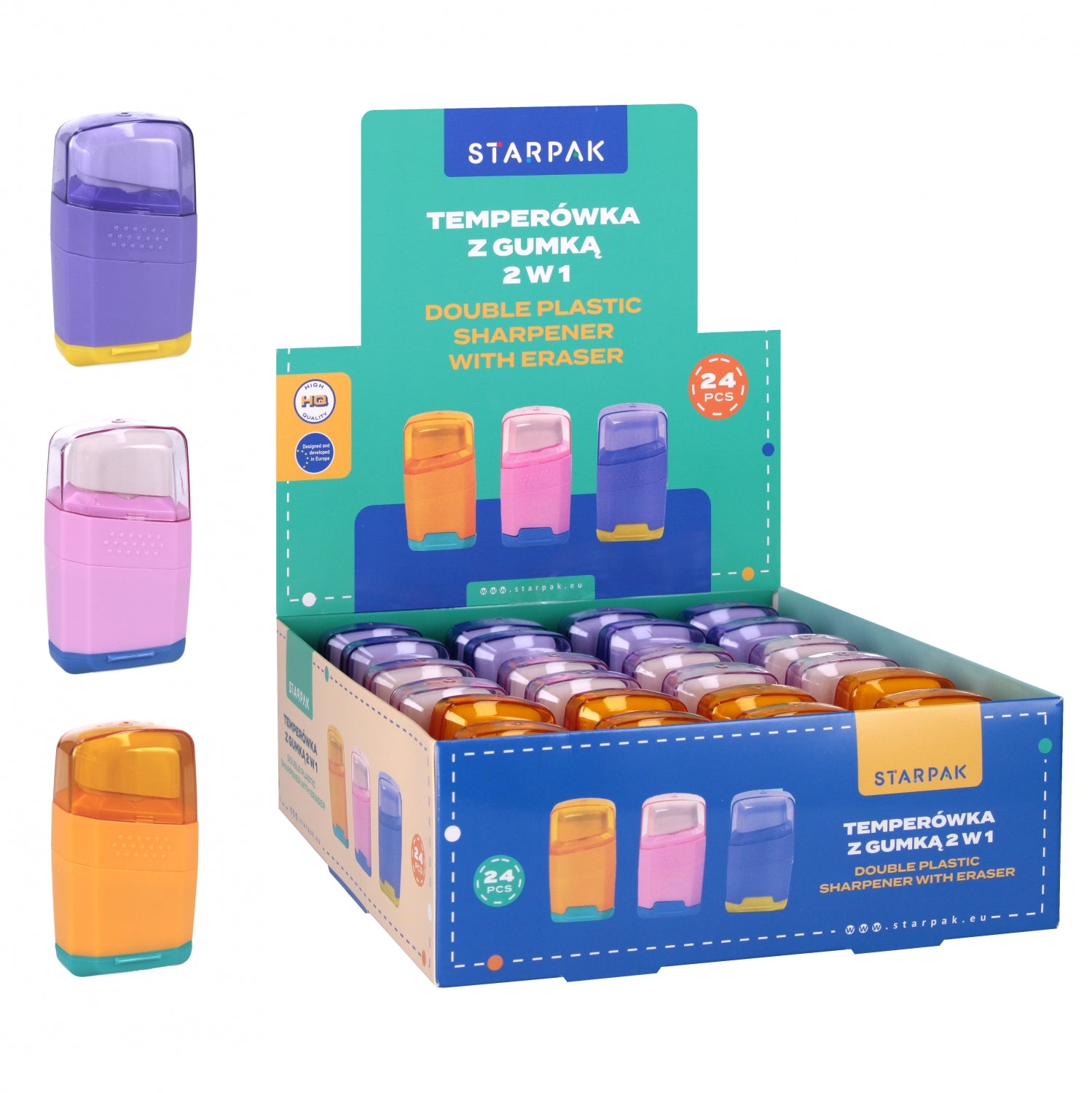 Temperówka 2ostrza z gumką mix A 24