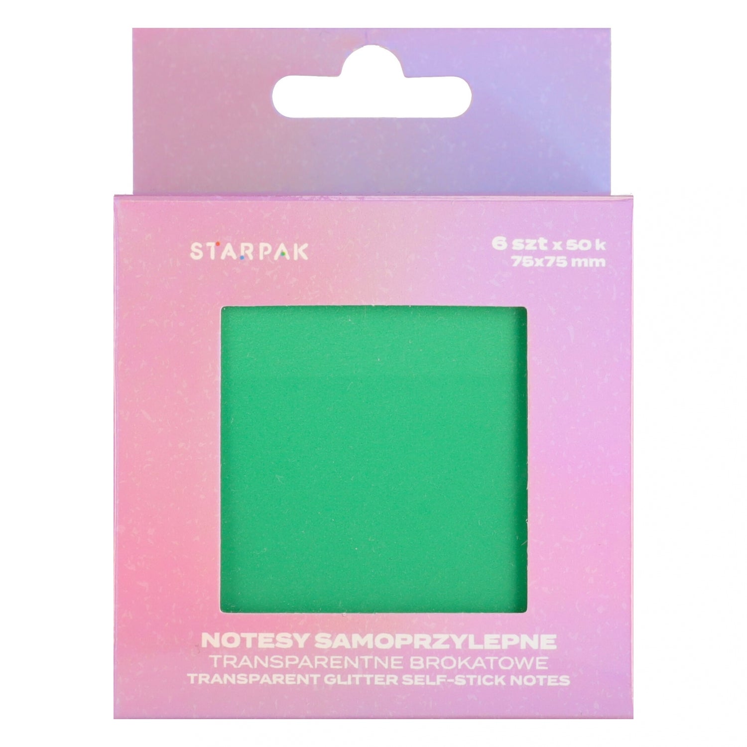 Notes samoprzylepny 75x75/50k transparent 6 kolorów Brokat