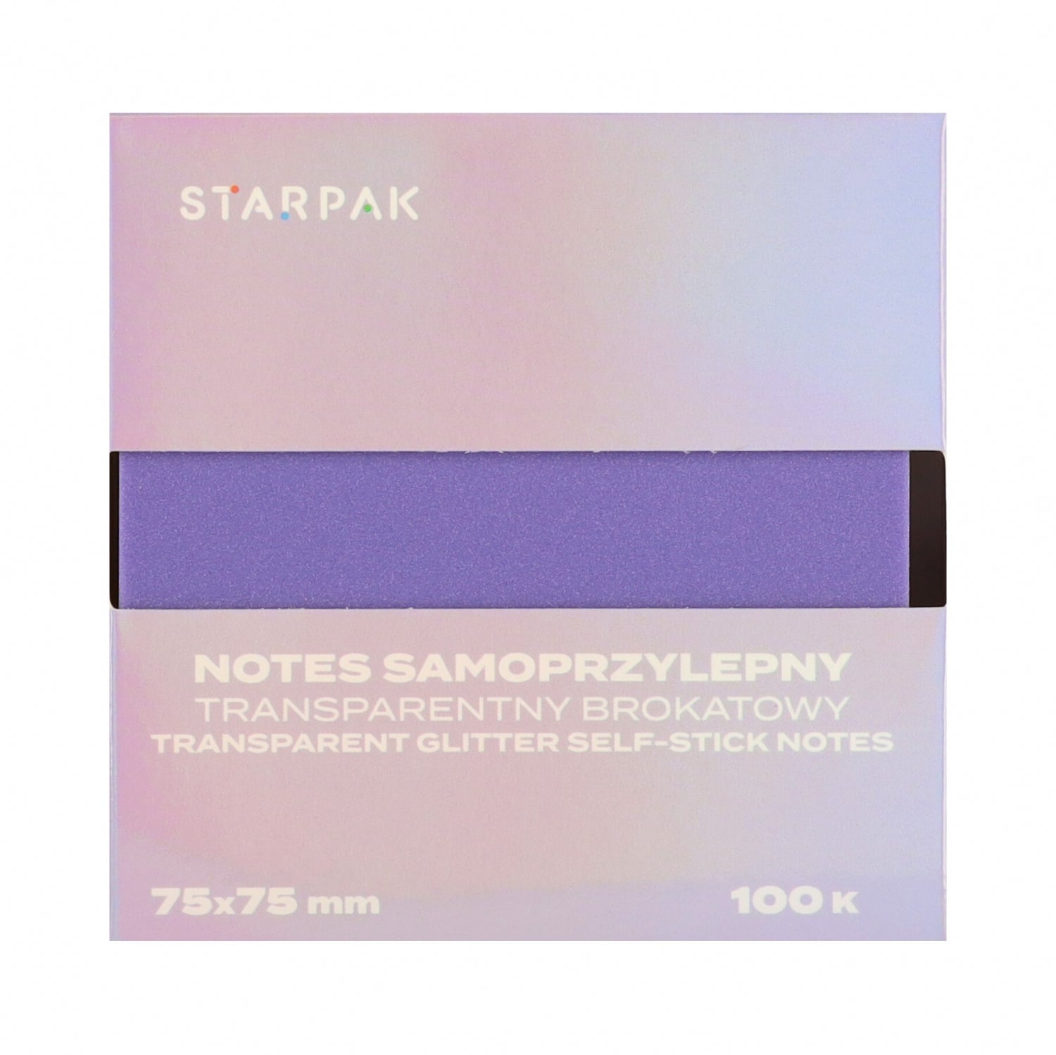 Notes samoprzylepny 75x75/100k transparent brokat fioletowy