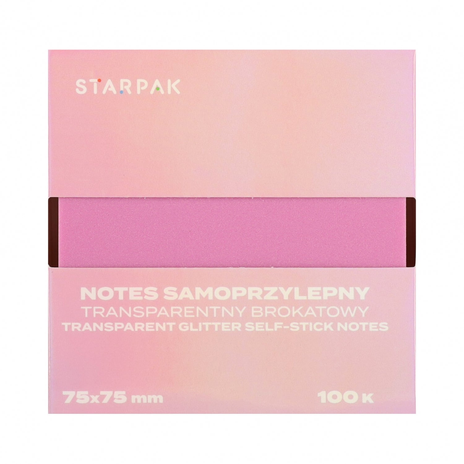 Notes samoprzylepny 75x75/100k transparent brokat liliowy