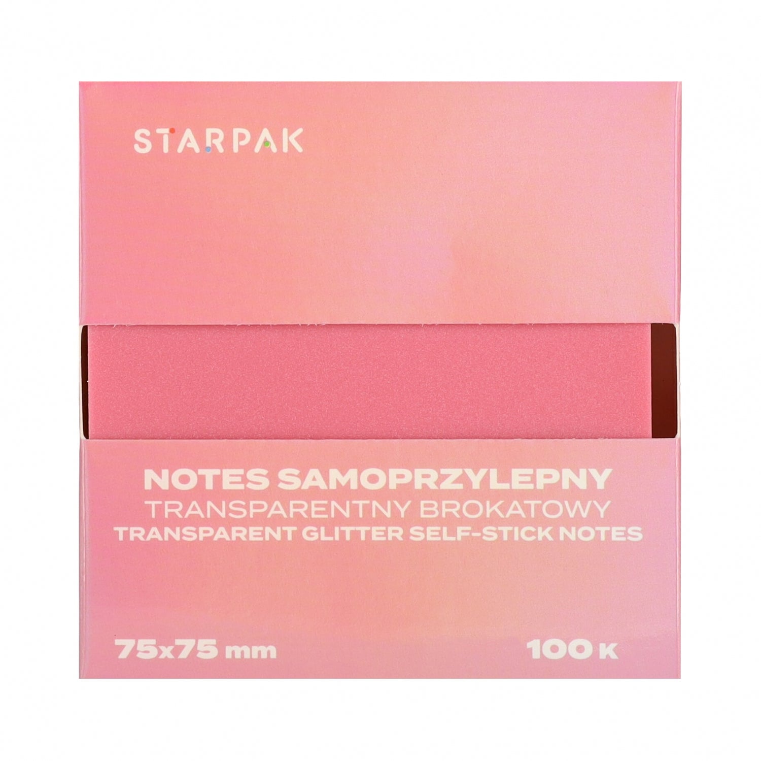 Notes samoprzylepny 75x75/100k transparent brokat różowy