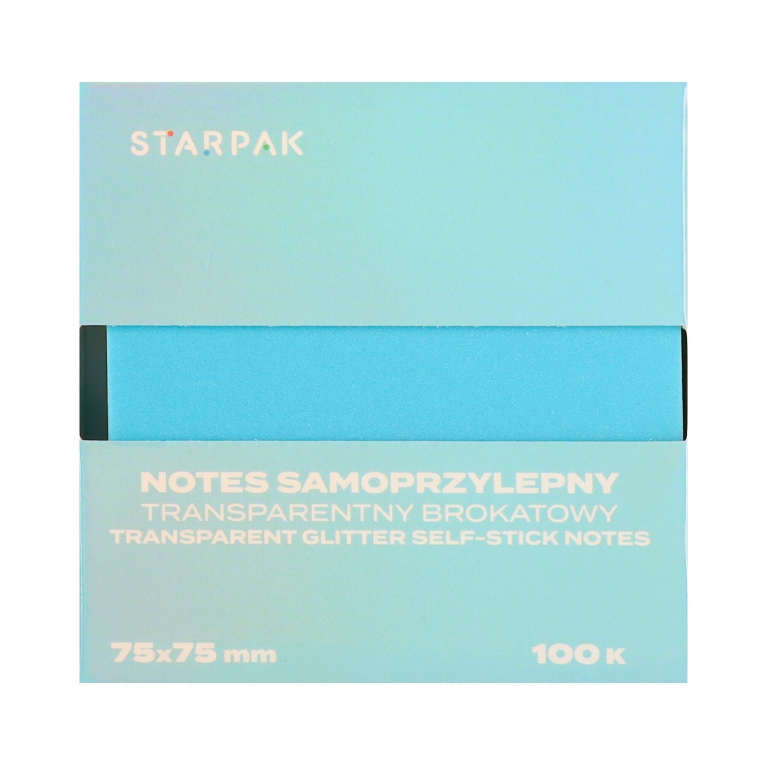 Notes samoprzylepny 75x75/100k transparent brokat niebieski