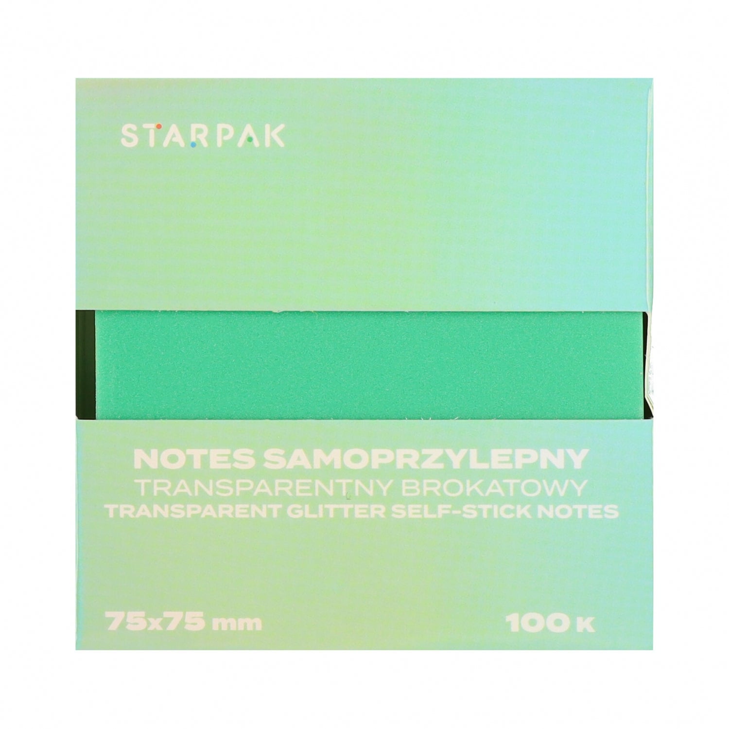 Notes samoprzylepny 75x75/100k transparent brokat zielony