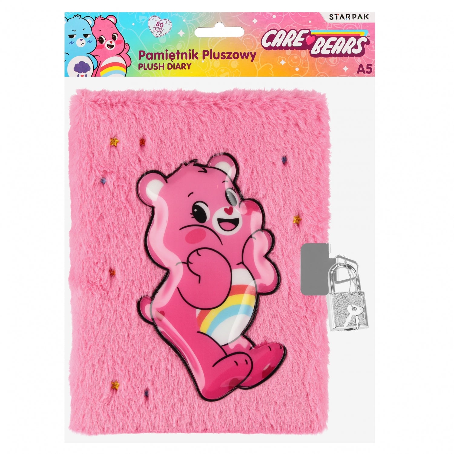 Pamiętnik pluszowy zamykany A5/80k Care Bears różowy