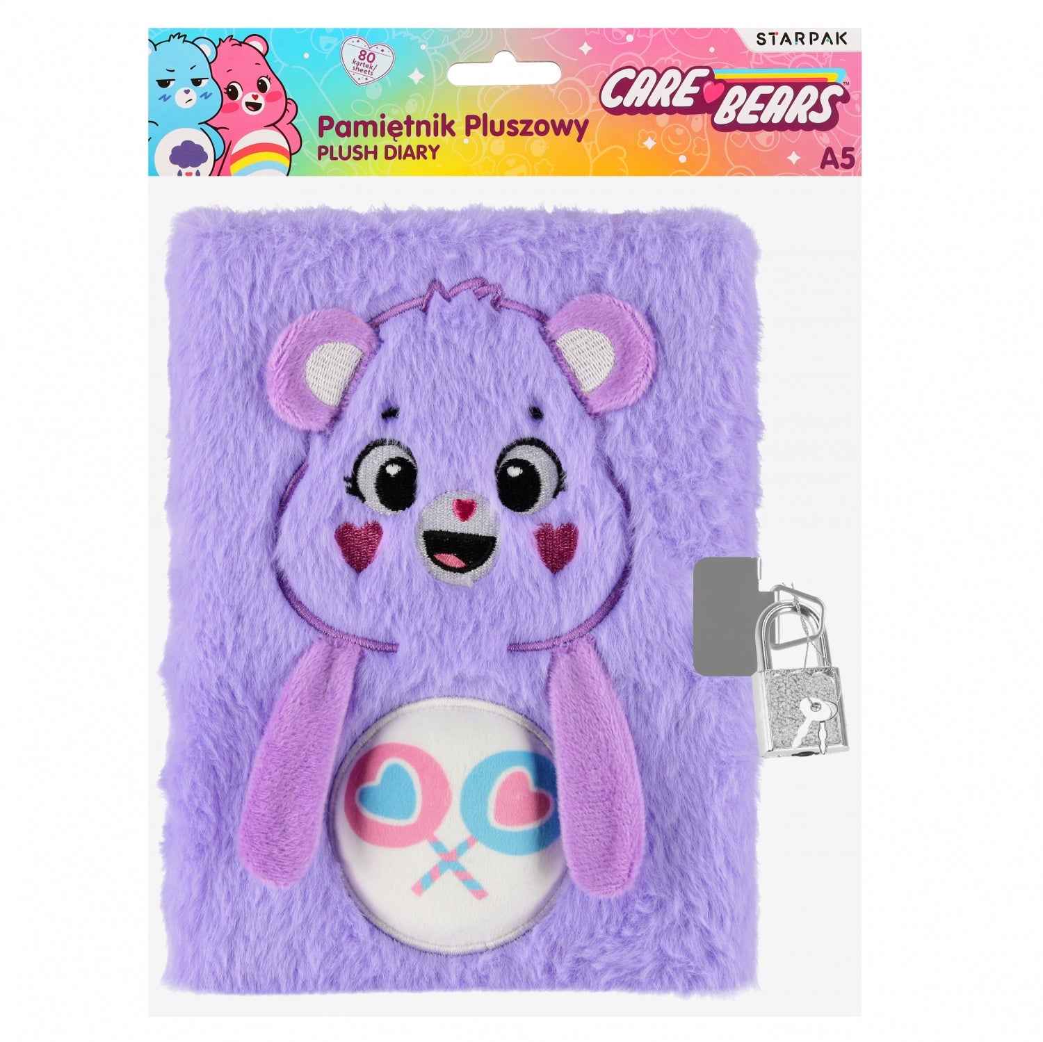 Pamiętnik pluszowy zamykany A5/80k Care Bears fioletowy