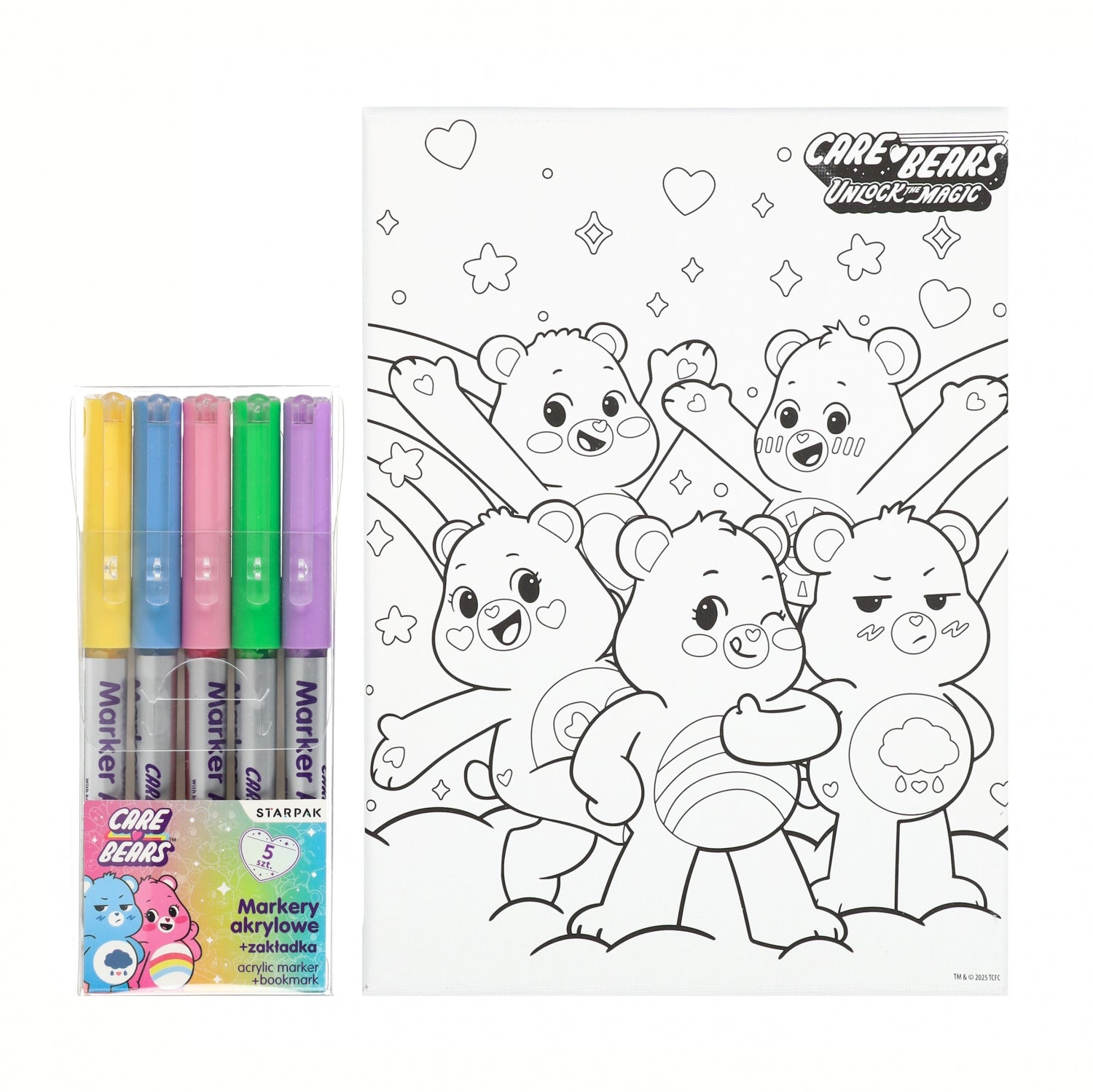 Podobrazie z nadrukiem markery akrylowe 5 kolorów Care Bears