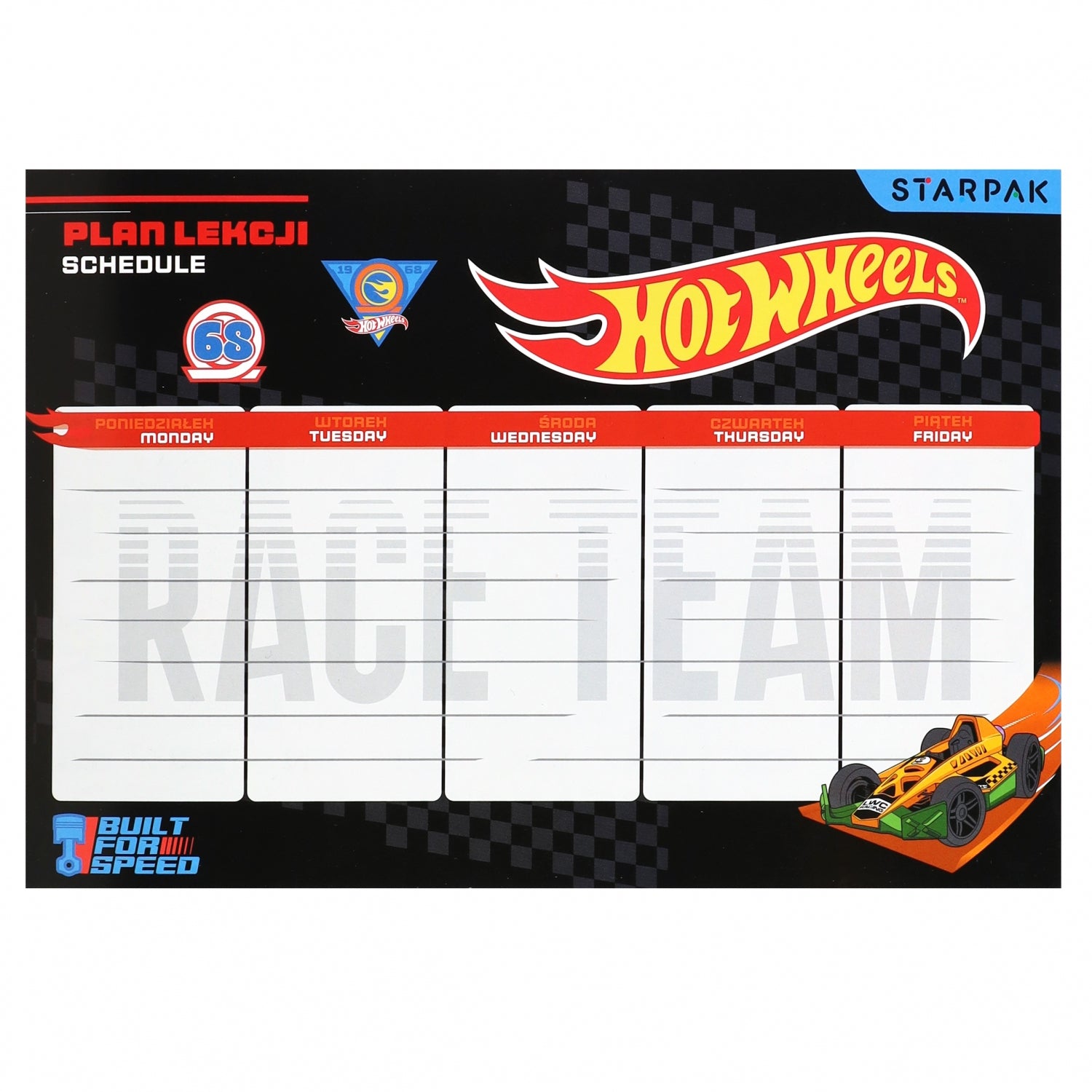 Plan lekcji A5 z tabliczką mnożenia Hot Wheels black A 25