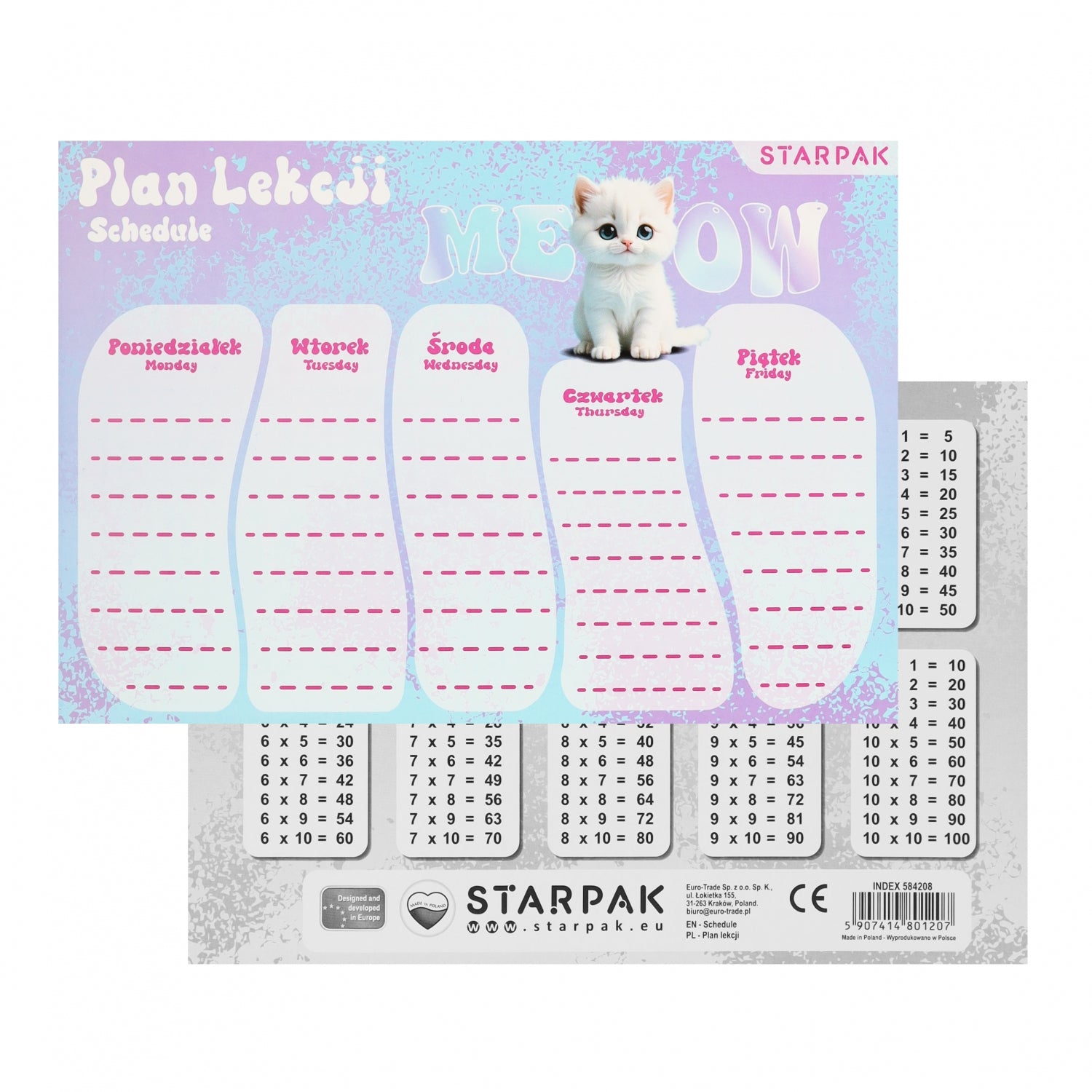 Plan lekcji A5 z tabliczką mnożenia Cuties A 25