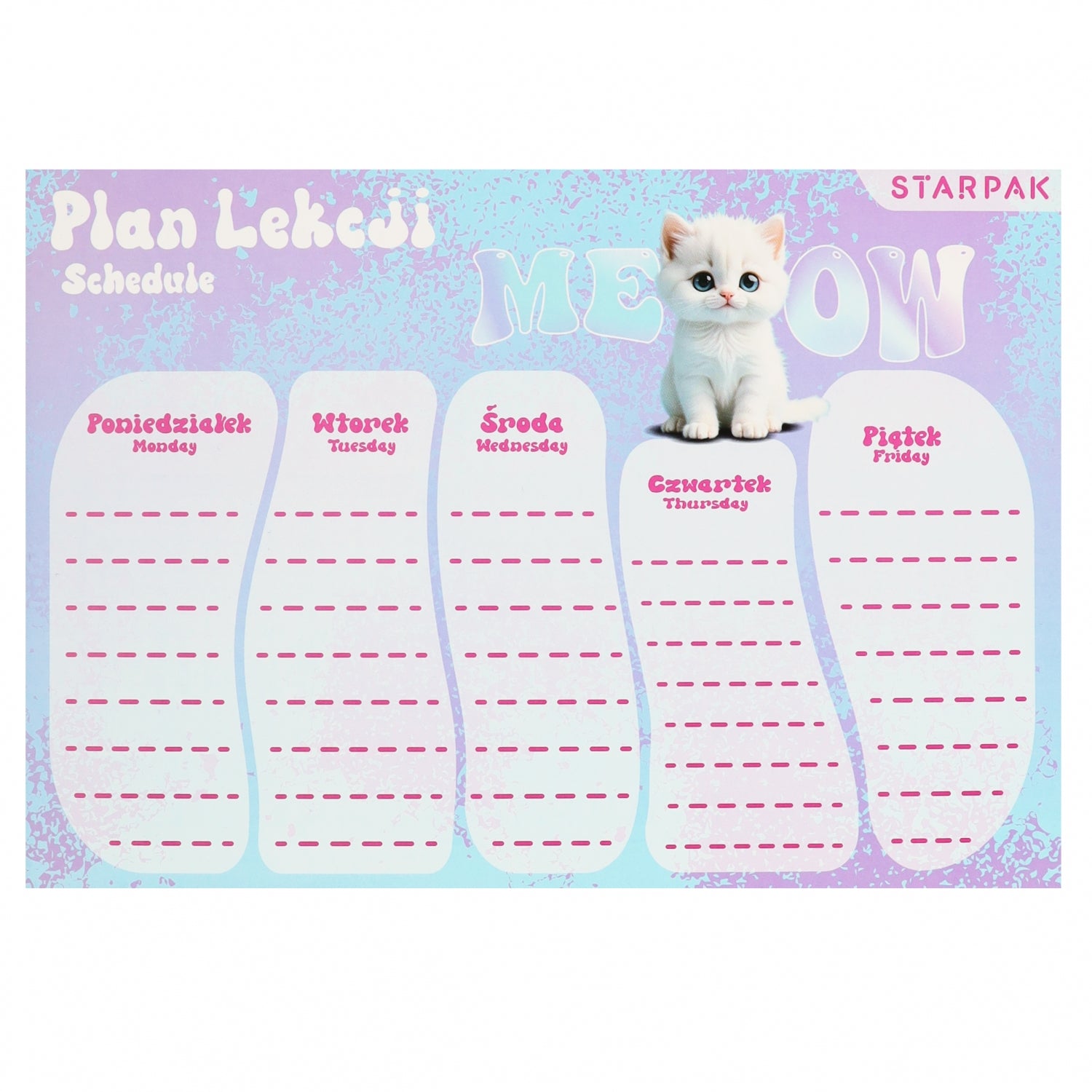 Plan lekcji A5 z tabliczką mnożenia Cuties A 25