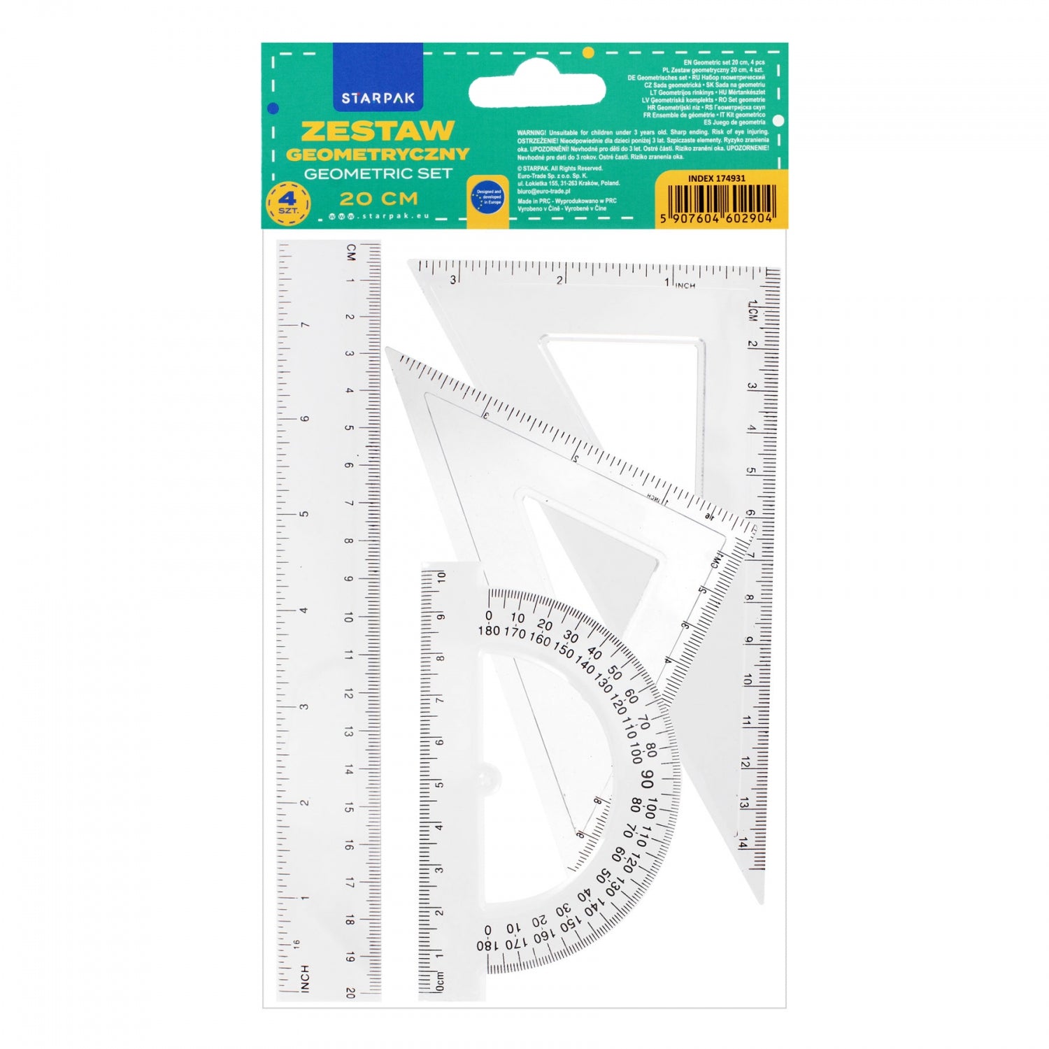 Zestaw szkolny geometryczny 4el. 20cm